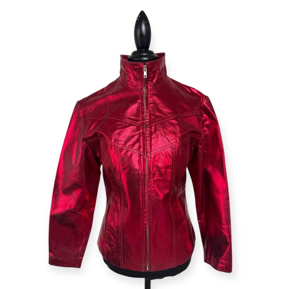 Vtg Maxima Metallic Leather Jacket - Picture 4 of 16